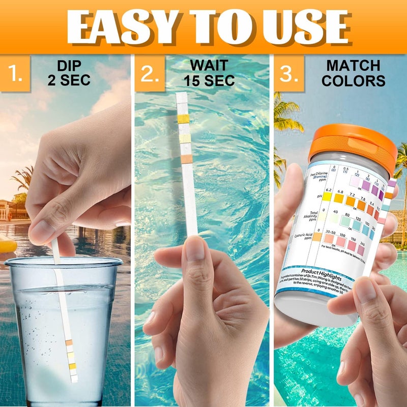 Dr.Tim.Wang Pool and Hot Tub Test Strips - Medical Grade Precision 4 in 1 Pool Water Test Kit - Testing pH Free Chlorine(Bromine) Total Alkalinity & Cyanuric Acid - Image 5